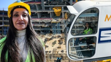 50 yaşındaki Songül azmetti, başardı… Dev vincin koltuğuna geçti
