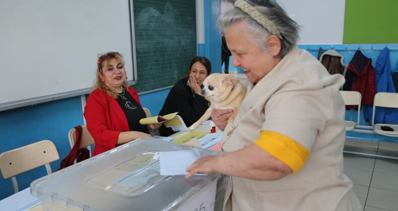 Oy kullanmaya köpeğiyle geldi