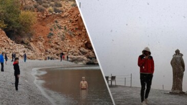 Aynı şehirde iki mevsim! Bir tarafta denize girenler diğer tarafta karda üşüyenler var