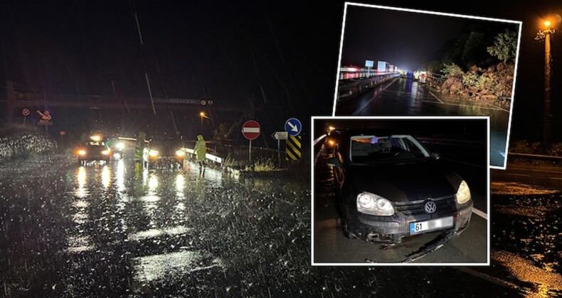Rize’de heyelan yolu kapattı, araçlar hasar aldı