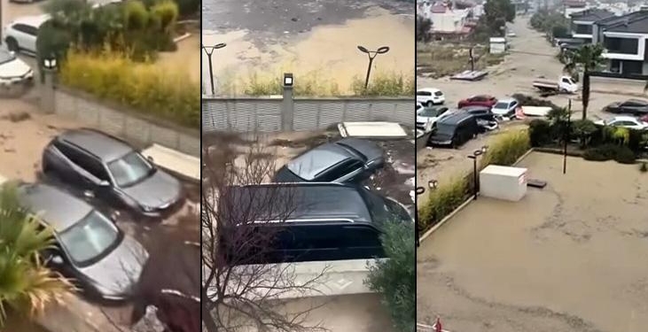 30 dakikalık sağanak kenti felç etti! Park halindeki araçlar sel sularına kapıldı
