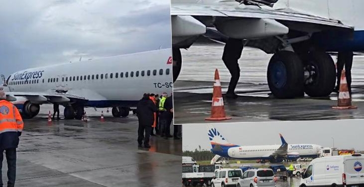 Son dakika… Antalya Havalimanı’nda korku dolu anlar: Uçağın tekeri yerinden çıkarak kanadı parçaladı